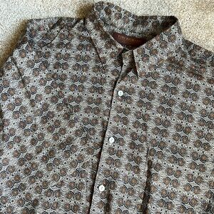 Tori Richard Honolulu Brown Geo Print Cotton Mens Short Sleeve Button Down